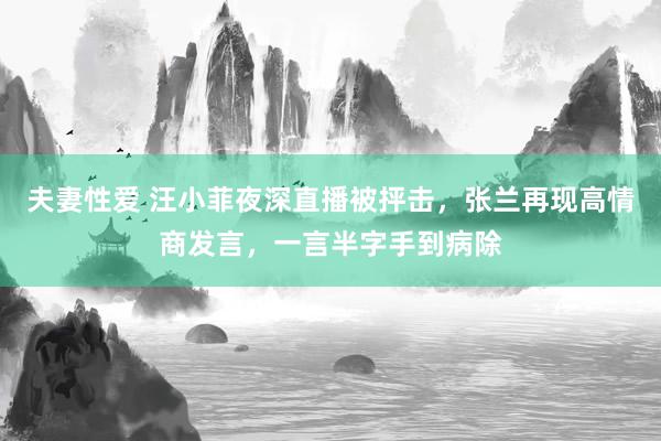 夫妻性爱 汪小菲夜深直播被抨击，张兰再现高情商发言，一言半字手到病除